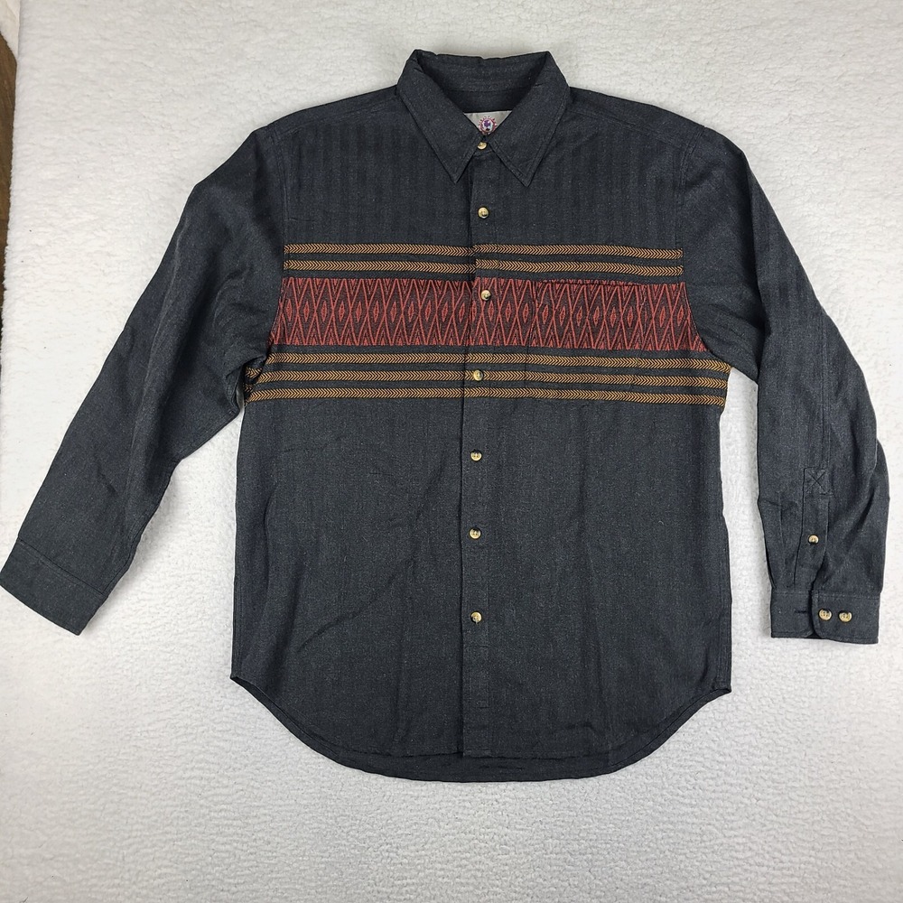 The Territory Ahead Flannel Shirt Mens Large Dark Gray Aztec Dress Button Down